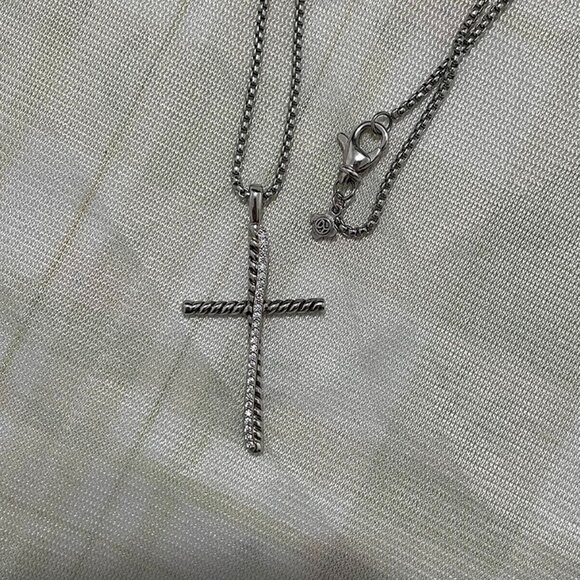 David Yurman Sterling Silver Necklace With Diamonds - Picture 1 of 6
